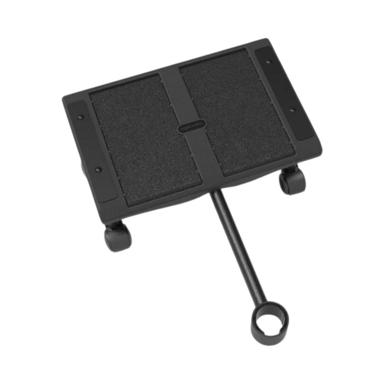 Black adjustable music stand on a white background