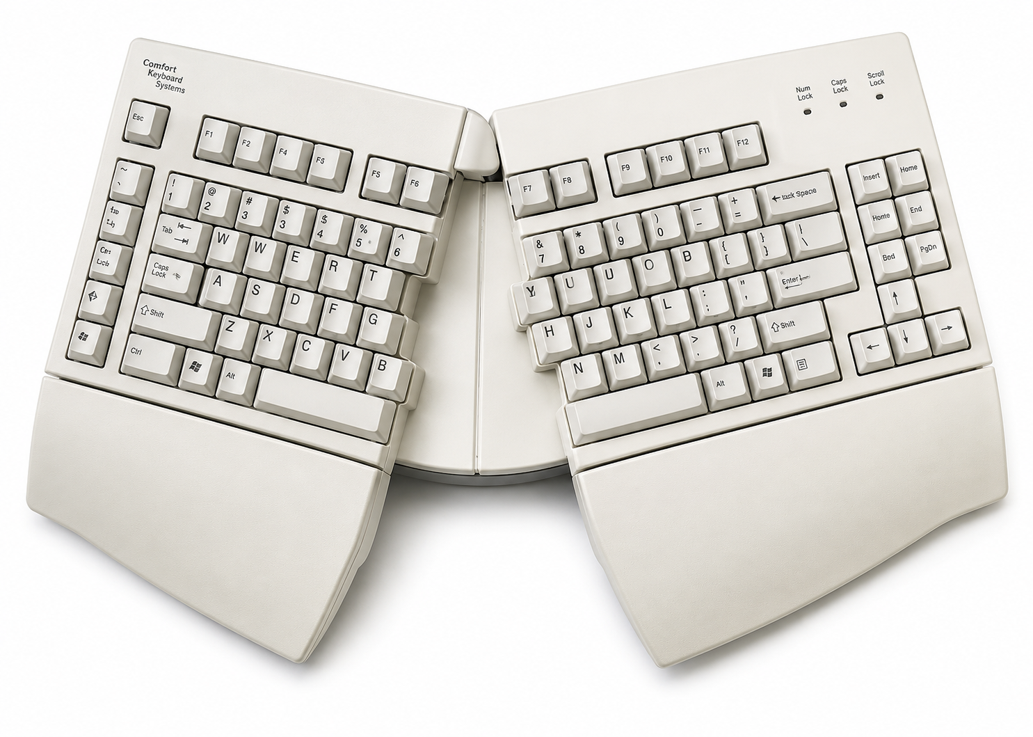 ErgoSplit split ergonomic keyboard front view – separated QWERTY halves for carpal tunnel and RSI relief, USB plug-and-play, Windows and Mac compatible