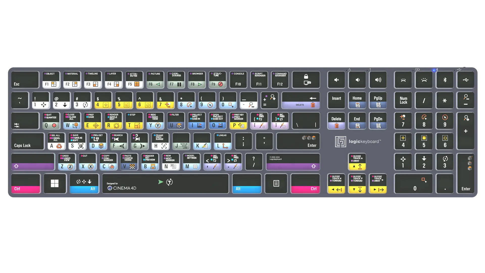 Logickeyboard TITAN Cinema 4D wireless backlit keyboard for Windows PC with 130+ color-coded shortcut keys, Titanium Gray, Bluetooth 5.1 and USB-C

