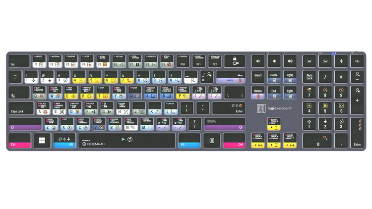 Logickeyboard TITAN Cinema 4D wireless backlit keyboard for Windows PC with 130+ color-coded shortcut keys, Titanium Gray, Bluetooth 5.1 and USB-C

