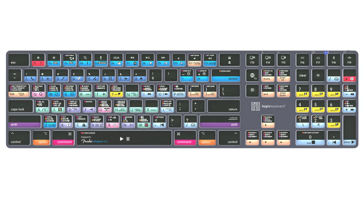 Logickeyboard TITAN Fender Studio Pro wireless backlit keyboard for Mac with color-coded shortcut keys, Titanium Gray, Bluetooth 5.1 and USB-C
