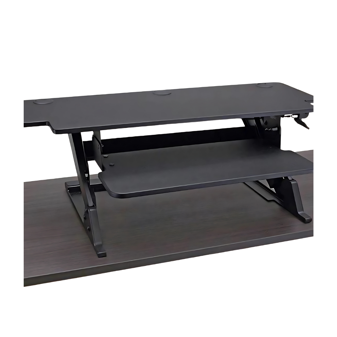 Workrite Solace Converter in raised position showing dual monitor capacity and keyboard tray