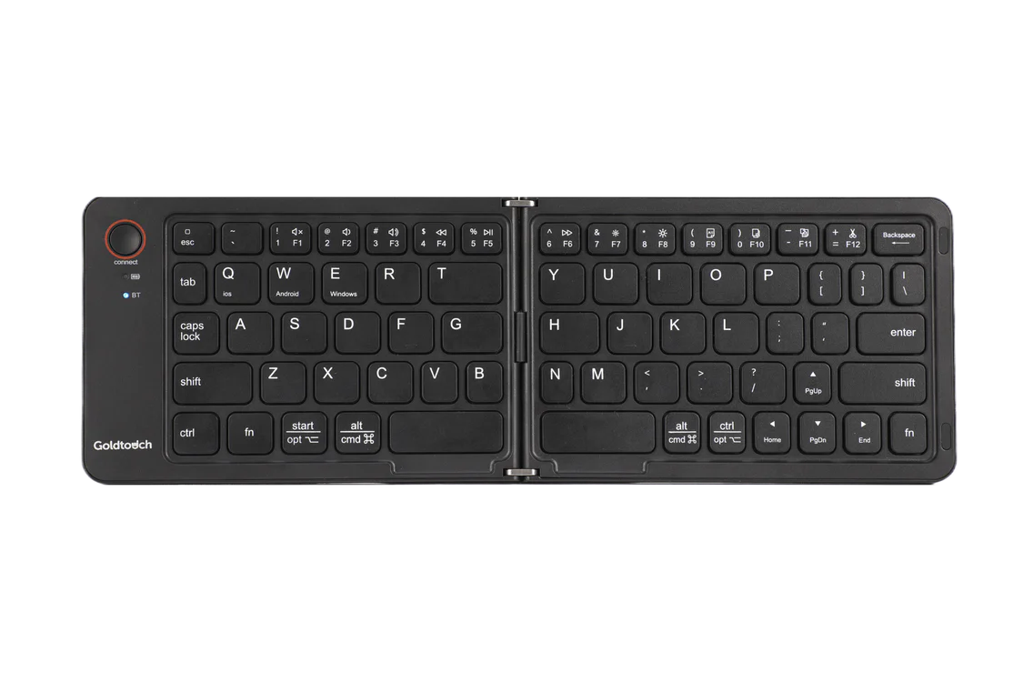 Goldtouch Peapod Mini keyboard top view showing full QWERTY layout with scissor switches
