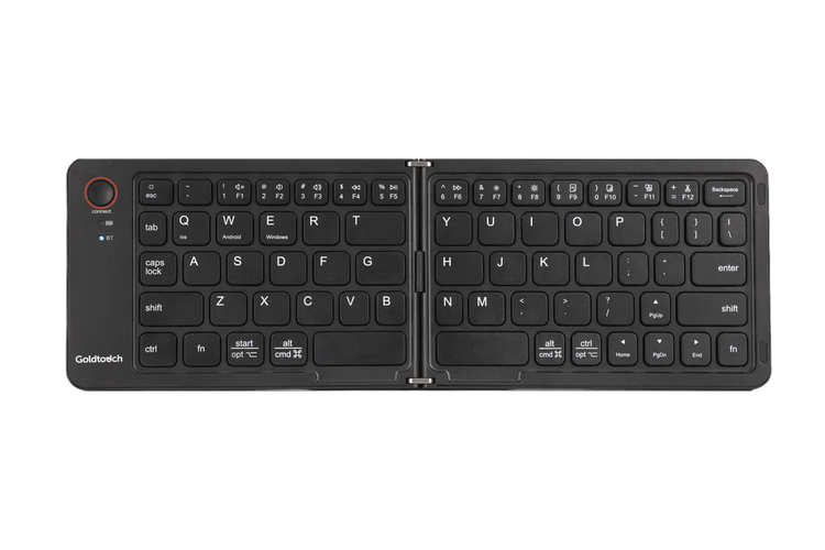 Goldtouch Peapod Mini keyboard top view showing full QWERTY layout with scissor switches