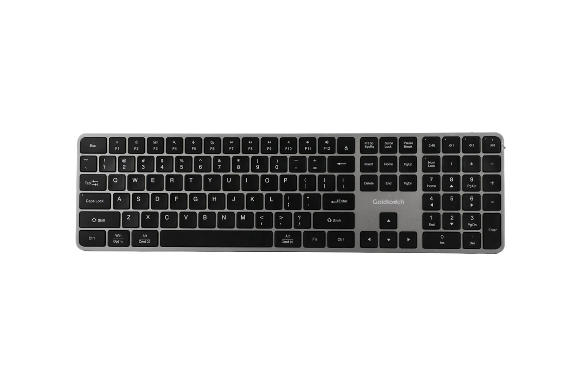Goldtouch Trident ergonomic keyboard KB-X231-TM front view with full-size layout and wireless connectivity