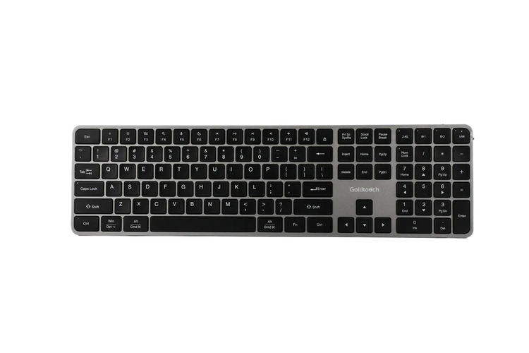 Goldtouch Trident ergonomic keyboard KB-X231-TM front view with full-size layout and wireless connectivity