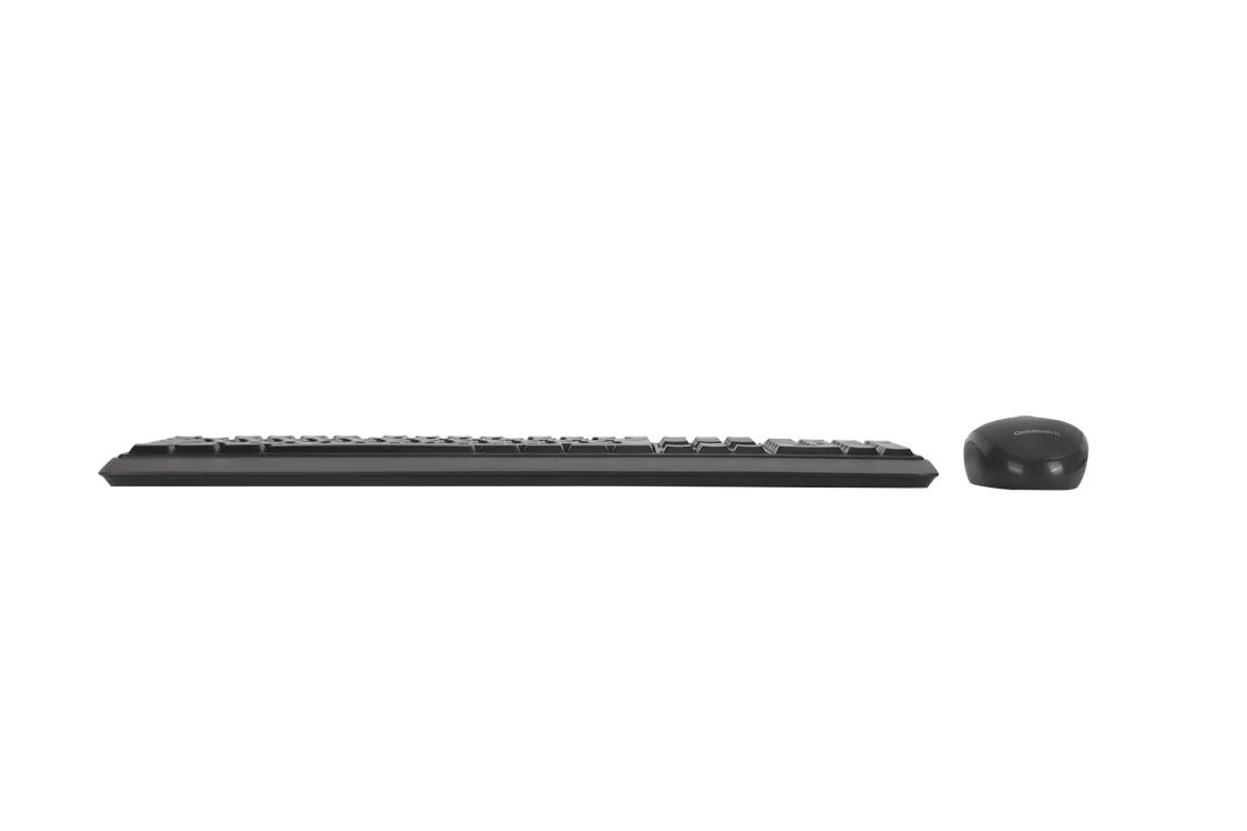 Goldtouch ergonomic USB keyboard and mouse combo top view showing matched office peripheral set side view