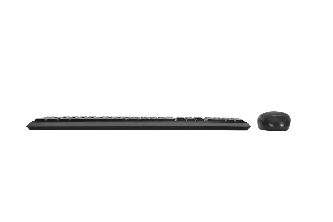 Goldtouch wireless ergonomic full-size keyboard side view profile with standard QWERTY layout for comfortable all-day office typing