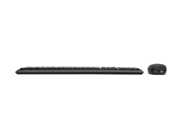 Goldtouch wireless ergonomic full-size keyboard side view profile with standard QWERTY layout for comfortable all-day office typing