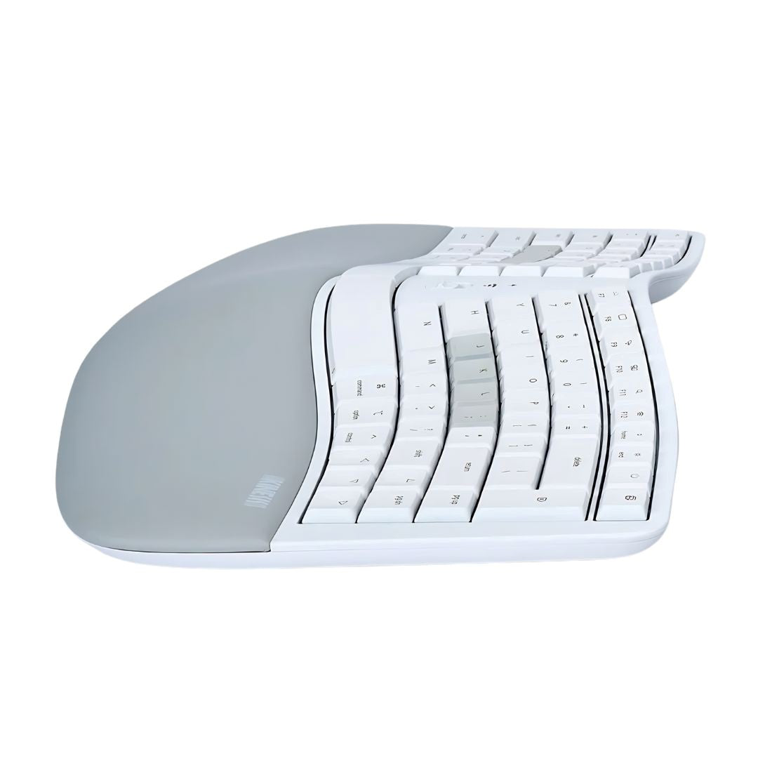 Kinesis mWave HS High Security Mechanical Keyboard — Mac and PC keycap layout with Bluetooth, top-down view of split mechanical keyboard for government and enterprise use
