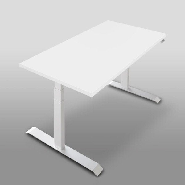 Workrite Fundamentals EX electric standing desk height adjustable 22-48 inches - 10-year warranty sit-stand desk angled view