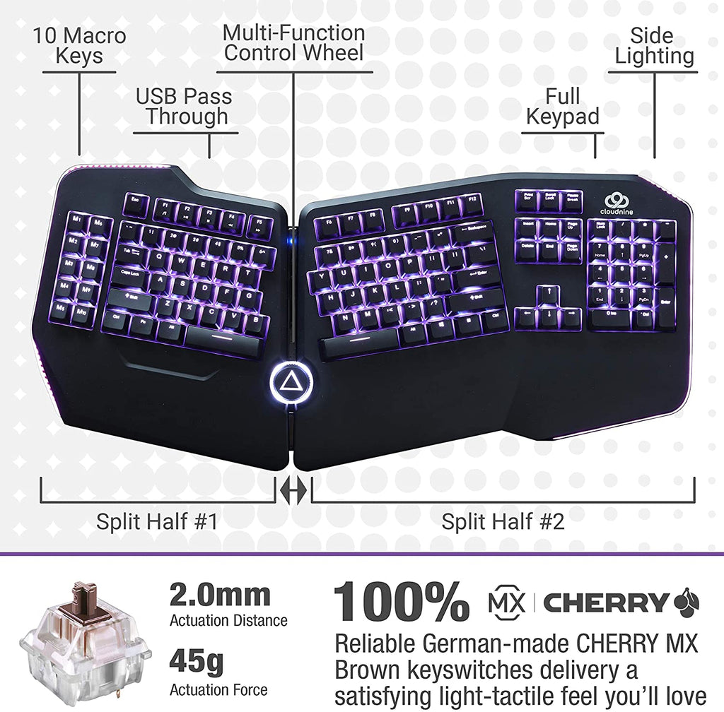 Cloud Nine C989M Ergonomic Mechanical Keyboard – Cherry MX Brown