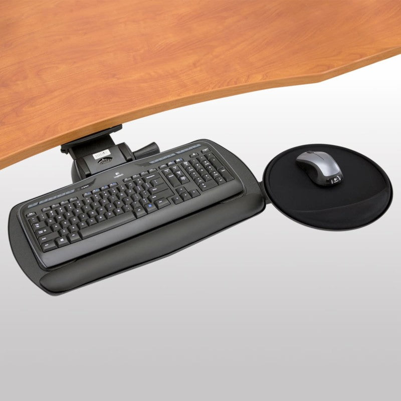 Workrite Fundamentals Keyboard Tray System diagram showing mouse on right side