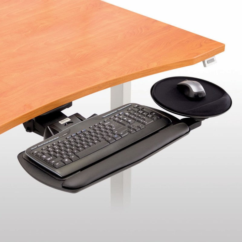 Workrite Fundamentals Keyboard Tray System diagram showing mouse on right side