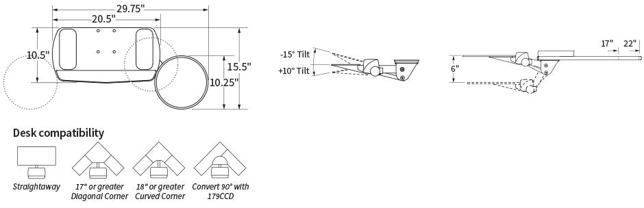 Workrite Fundamentals Keyboard Tray System dimensioned diagram 