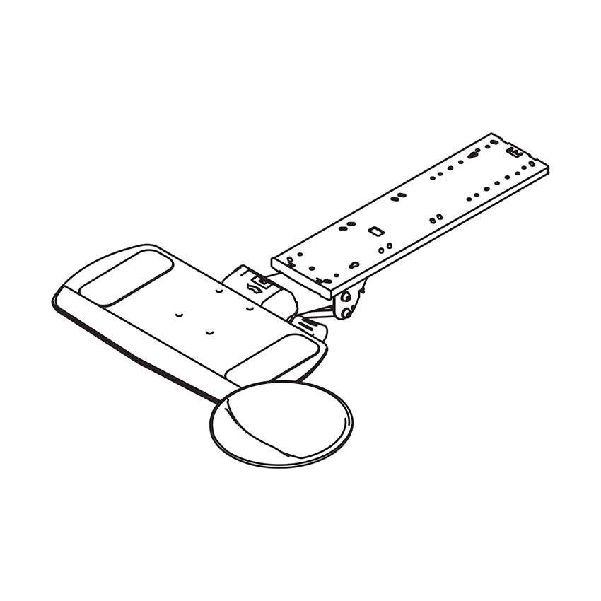 Workrite Fundamentals Keyboard Tray System diagram showing mouse on right side 