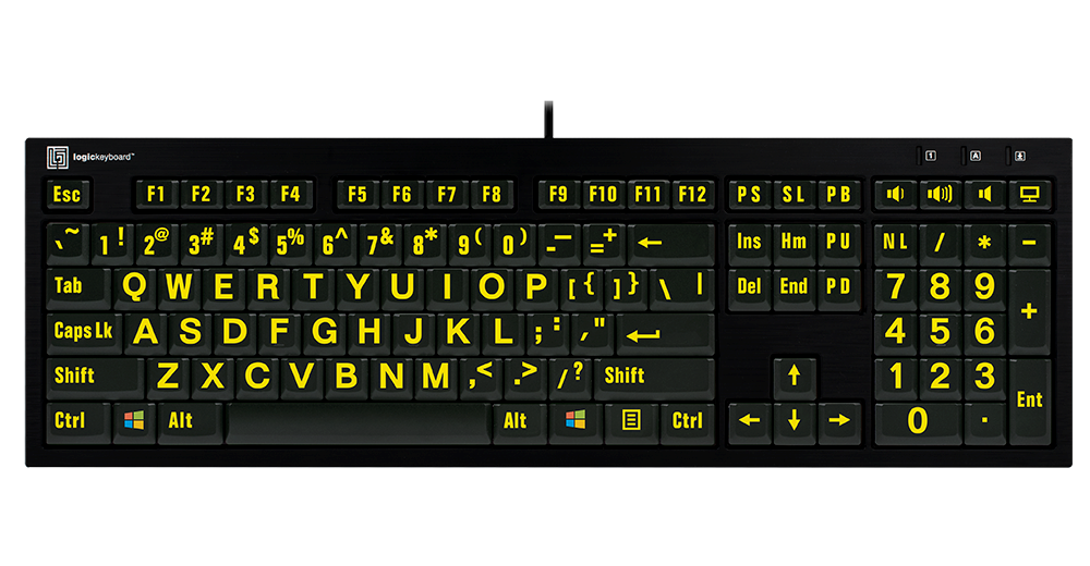 LogicKeyboard LargePrint Yellow on Black - PC Nero Slim Line Keyboard - US English LKBU-LPYB-BJPU-US