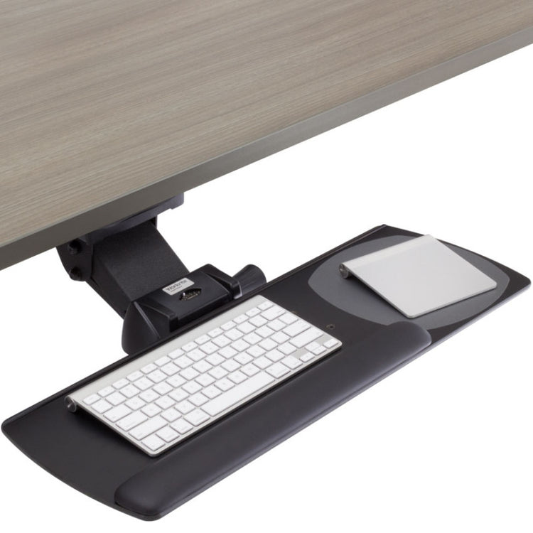 Workrite Compact Keyboard Tray System Close-up displaying professional construction and ergonomic positioning