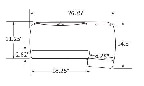 Workrite Dimensioned 27 inch reversible keyboard tray showing ambidextrous design for left and right-handed users