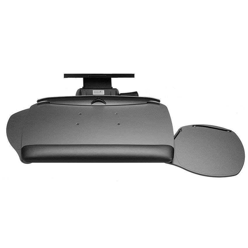 Advantage keyboard tray system showing dual mouse configuration with both left and right mouse platforms in use
