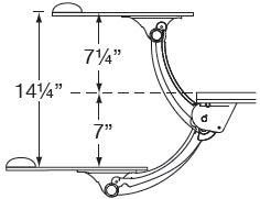 Workrite Pinnacle AD keyboard arm height adjustment range diagram showing vertical positioning capabilities